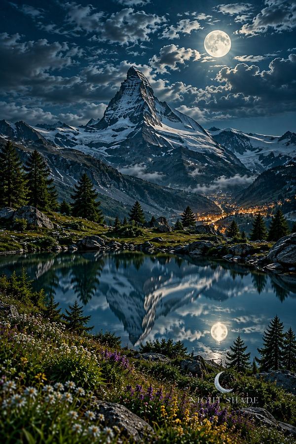 Matterhorn Alpine Moon mountain wall art poster and framed print