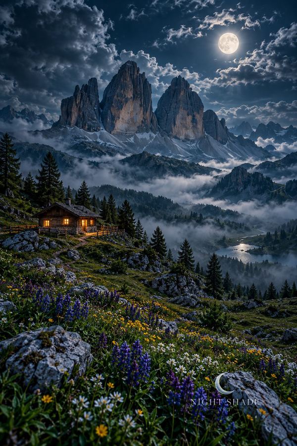 Dolomites Tre Cime Moon mountain wall art poster and framed print
