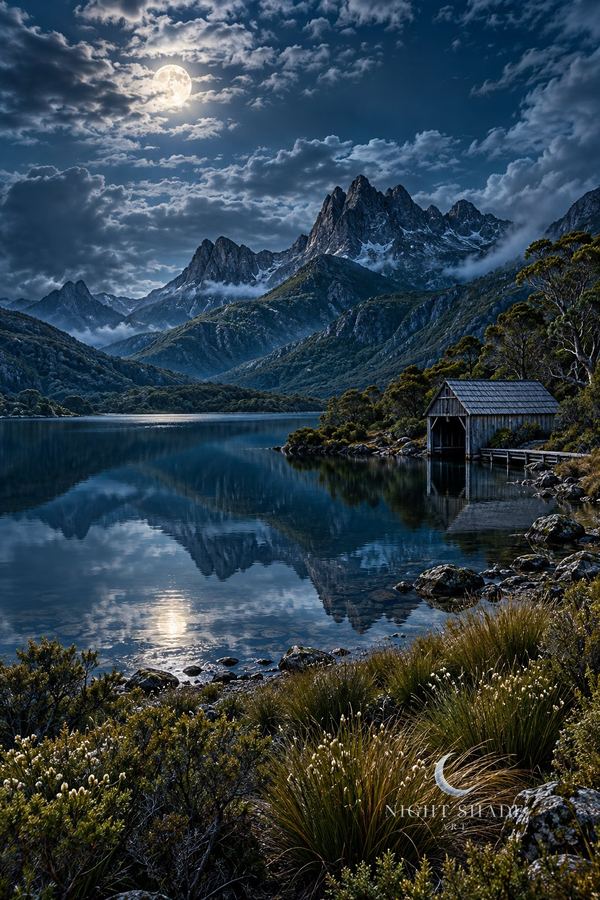 Cradle Mountain Dove Lake Moon, moon wall art for a bedroom